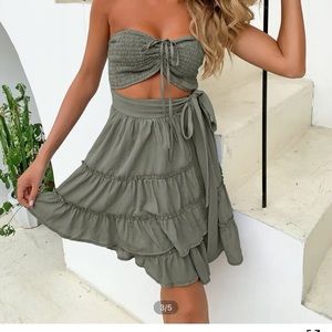 Army green strapless dress